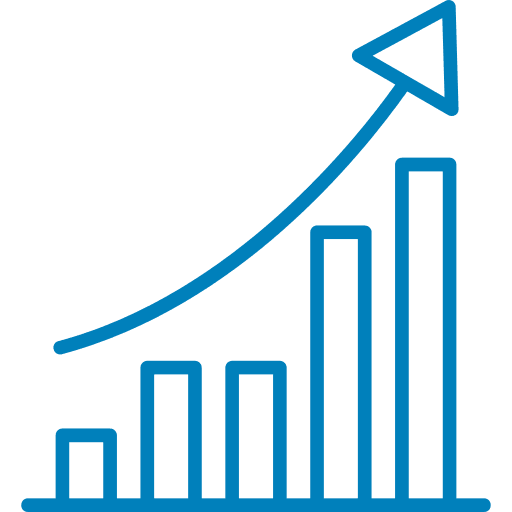 bar chart with curved up arrow